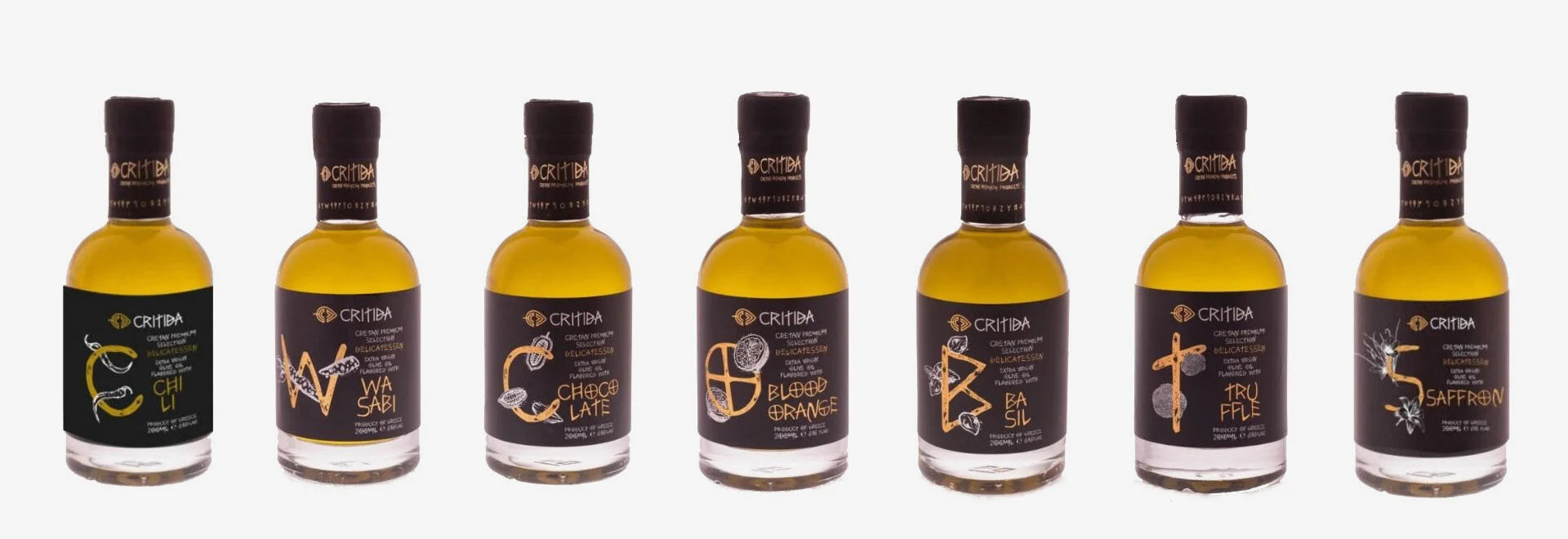 Våre smaksatte Extra Virgin Olive Oil (EVOO) premiumprodukter fra øya Kreta Hellas