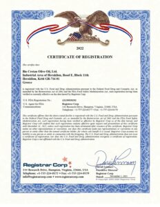 FDAUSA2022-ラボ認定のクレタ島エクストラバージンオリーブオイル