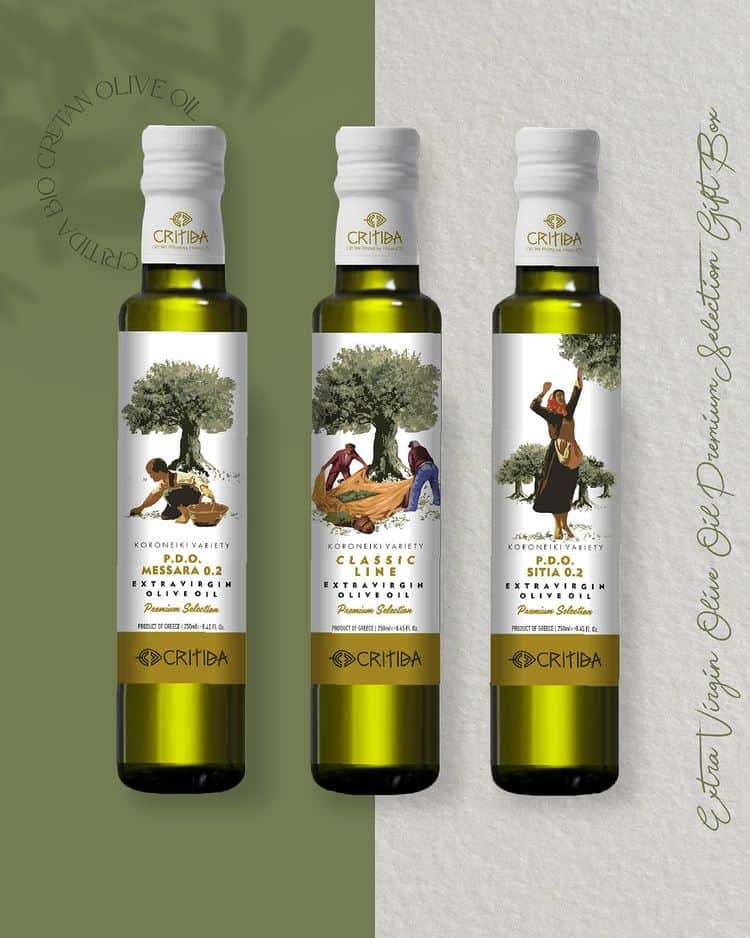Greckie produkty oliwy z oliwek ChNP i ChOG z Krety — oliwy z oliwek najwyższej jakości z pierwszego tłoczenia CRITIDA PGO i ChOG