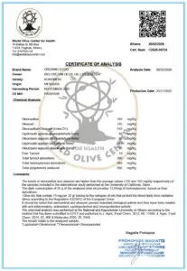 Certificate of our Organic Extra Virgin Olive Oil Analysis in 2026