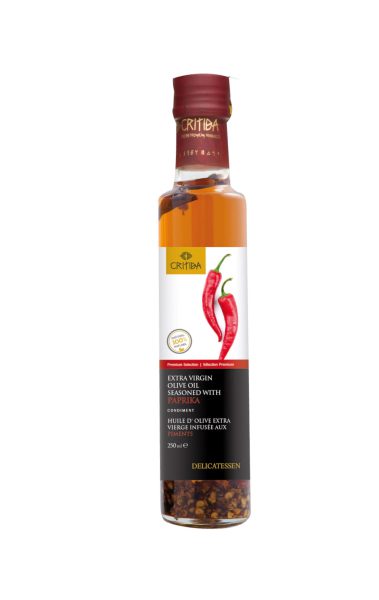 paprika flavored EVOO olive oil from the island of Crete Greece