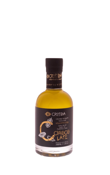 Ulei de măsline extravirgin grecesc (EVOO) din insula Creta, Grecia. EVOO aromat cu ciocolata.